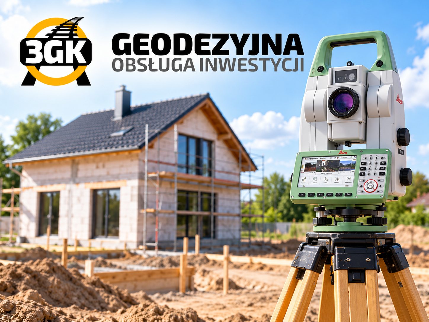 Geodeta z tachimetrem na budowie